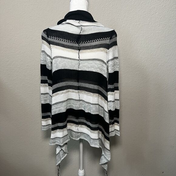 Unbranded Black & White Open Front Cascading Fringe Cardigan - One Size - Picture 6 of 10
